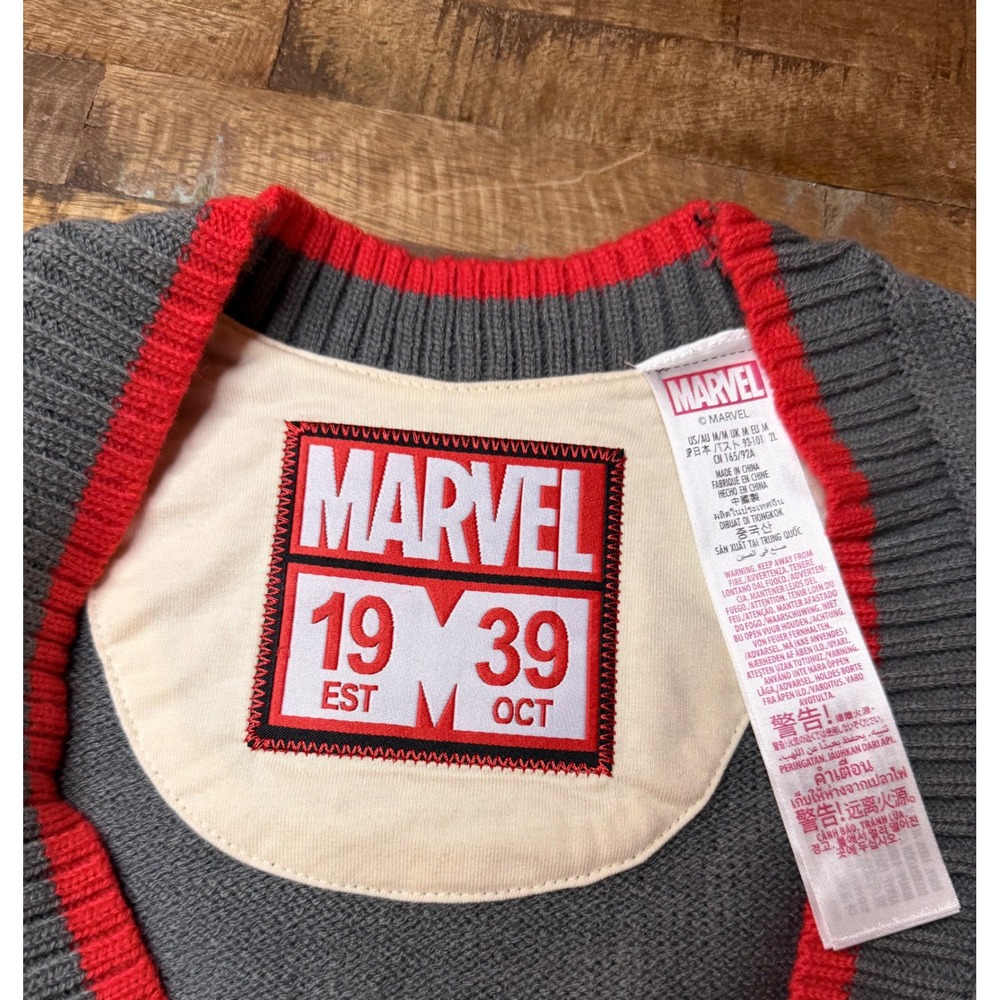 Marvel Comics Disney Parks Grey Red Varsity Cardigan Sweater Mens Medium NEW - Picture 4 of 6